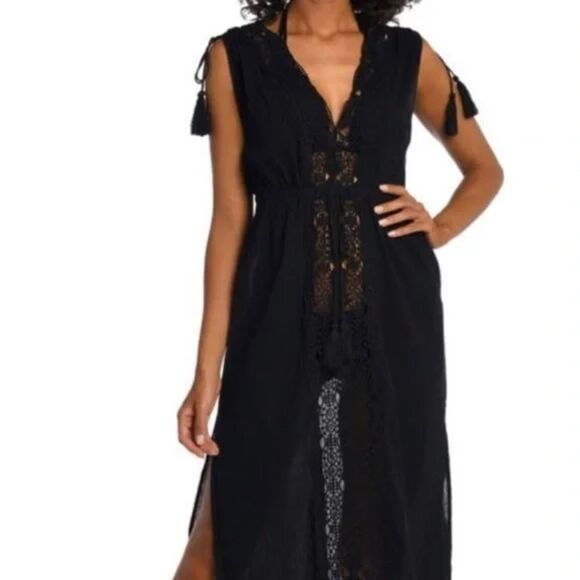 NWT LA BLANCA Island Fare Cotton Crochet Cover Up Midi Dress - Picture 5 of 9